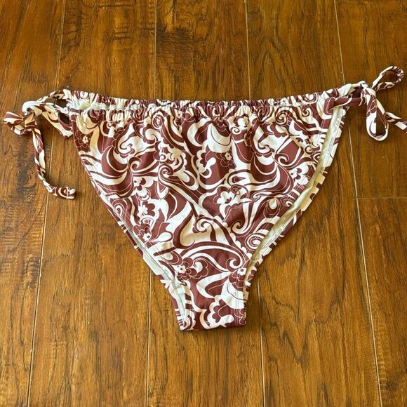 NWT Wild Fable 3X (24-26) Side-Tie Brown Swirl Pattern Bikini Swim Bottom - Picture 2 of 7